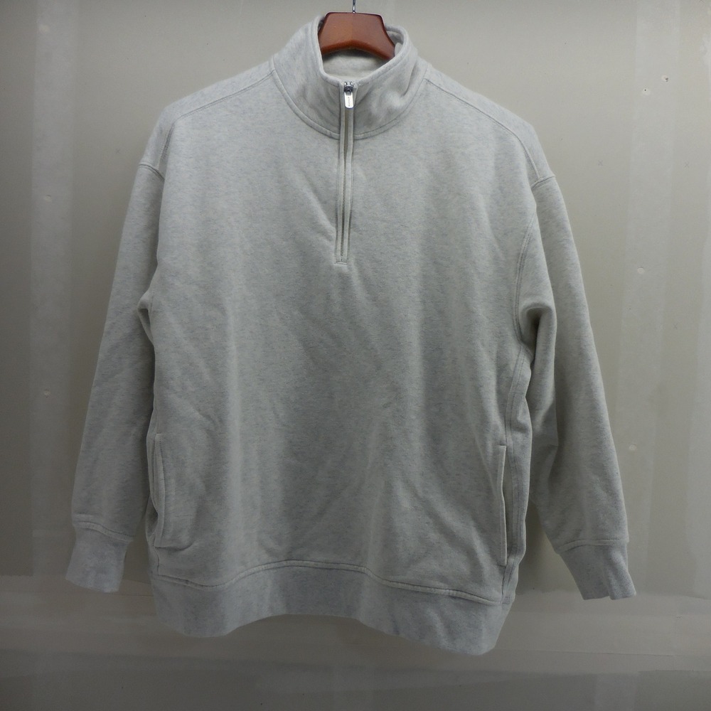Athleta Retro Terry Quarter Zip Sweatshirt Light Grey Heather M 891664-05